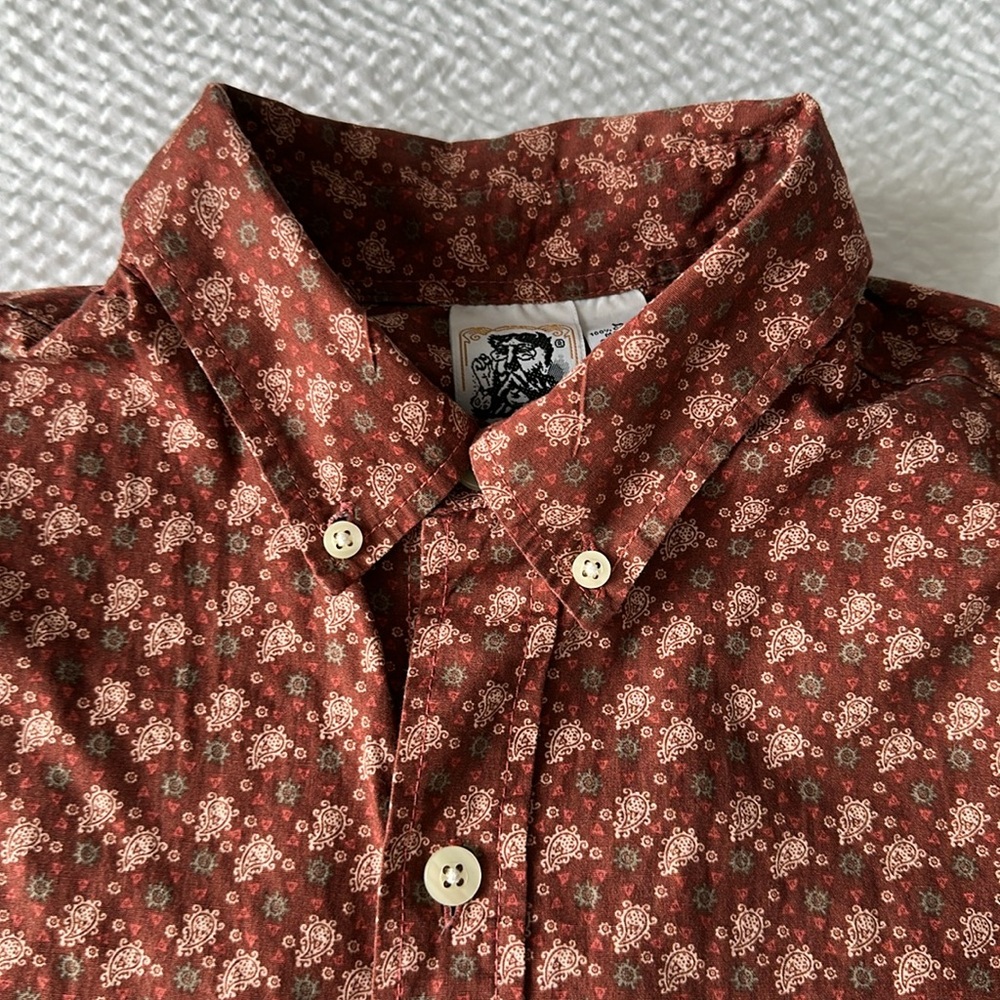 Kennington LTD California Mens L Short Sleeve Button-Up Shirt Maroon Paisley EUC